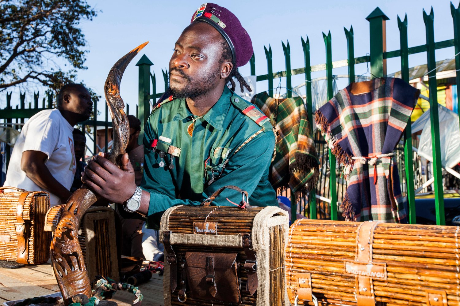 Social innovator selling goods at market